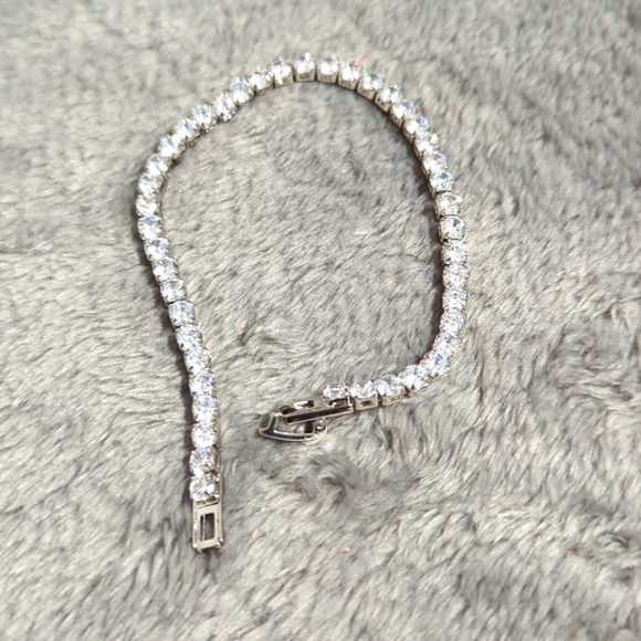 Classic CZ Tennis Bracelet set in Rhodium - 44 - 1/4 Carat Stones - Picture 4 of 9